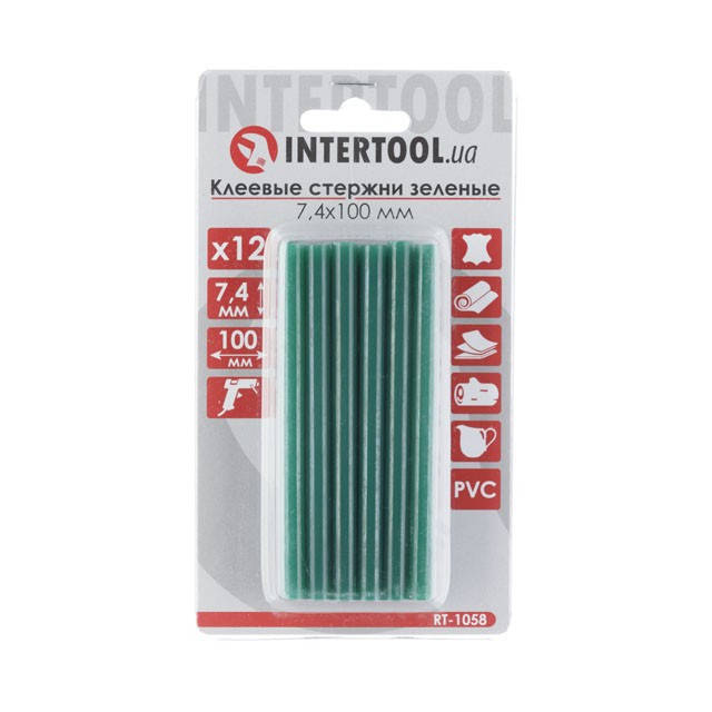 

Комплект зеленых клеевых стержней 7.4мм*100мм, 12шт. INTERTOOL RT-1058