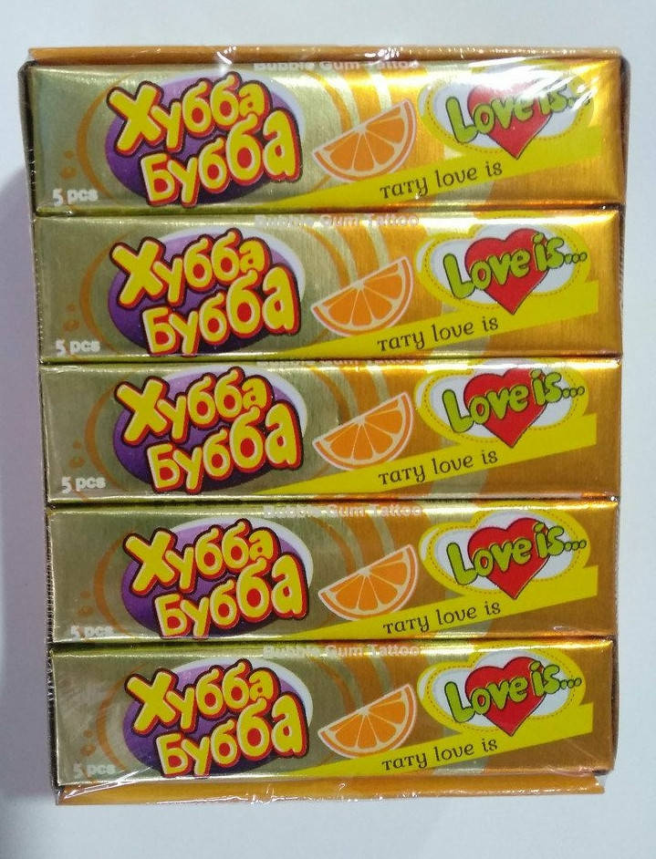 

Жувальна гумка Хубба Бубба апельсин тату Love is 5шт 20г