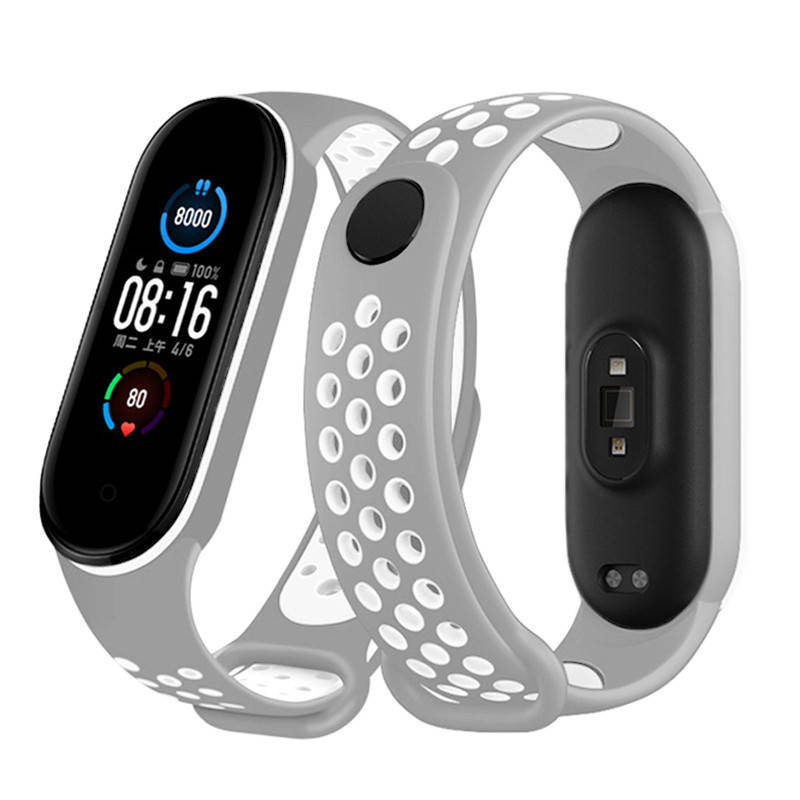 

Mi band 5 6 ремешок перфорированный спортивный Серо-белый