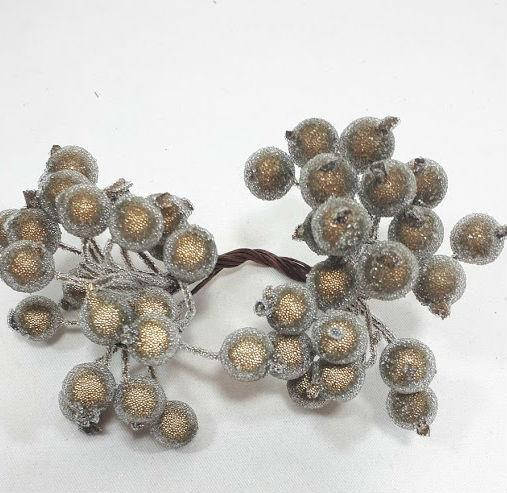 

Бронзовые ягоды 1уп=40шт искусственные засахаренные для декора d=1,2 см, Золотистый