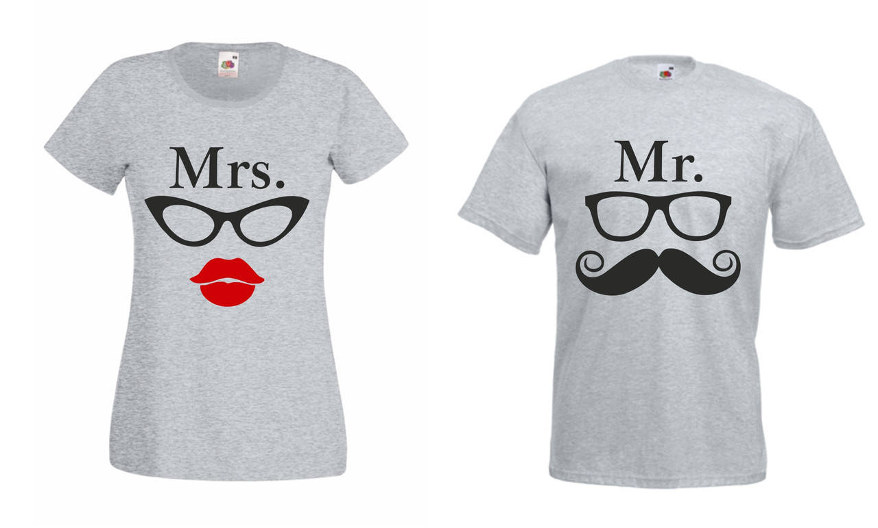 

Парные футболки с печатью Mrs and Mr 100% хлопок
