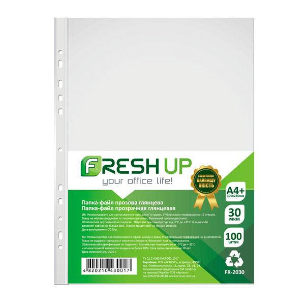 

Файл для документів А4 + 30мкм FR-20-30/FR-2030 глянц на 11 отворів Fresh Up (1уп-100шт)