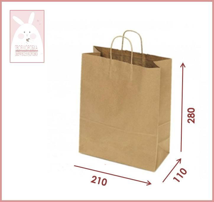 

Пакет паперовий коричневий для оформлення подарунків. Крафт для упаковки товарів одягу 210x110x280, Коричневый