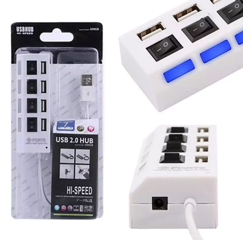 

HUB USB2.0 4 USB с переключателем Plastic USB-A 1M White
