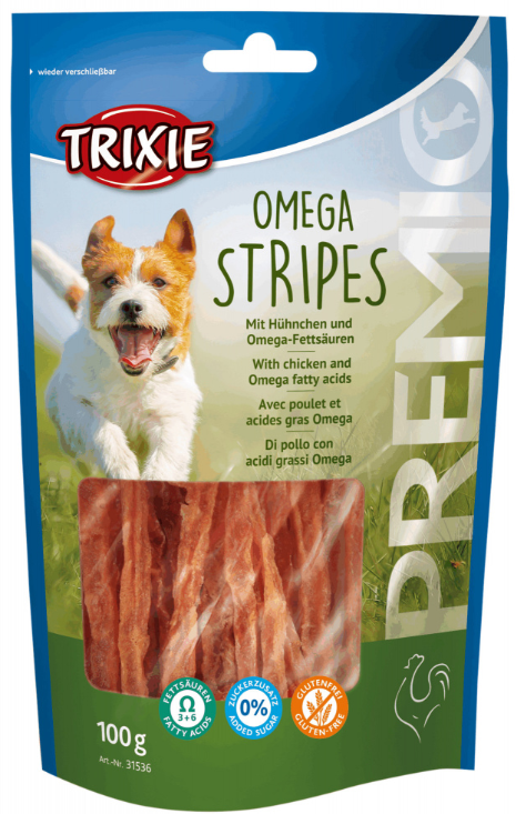 

Trixie TX-31536 Premio Omega Stripes 100г - лакомство с куриной грудкой для собак