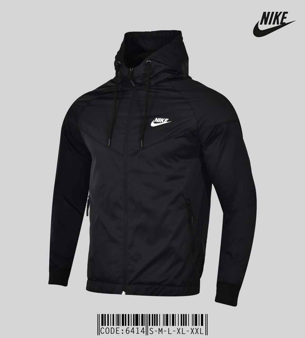 

Ветровка мужская черная термо memory parachute с капюшоном на змейке Nike S M L XL XXL полномер Турция