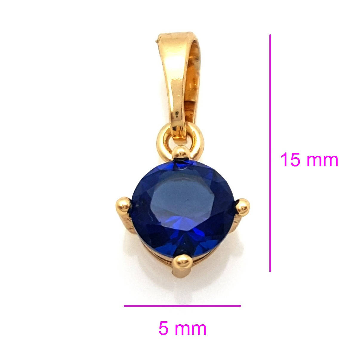 

Кулон Синий цирконий, 5 мм, позолота
