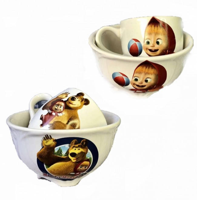 

Набор детский керамический "Маша и медведь" салатник и чашка (O629)