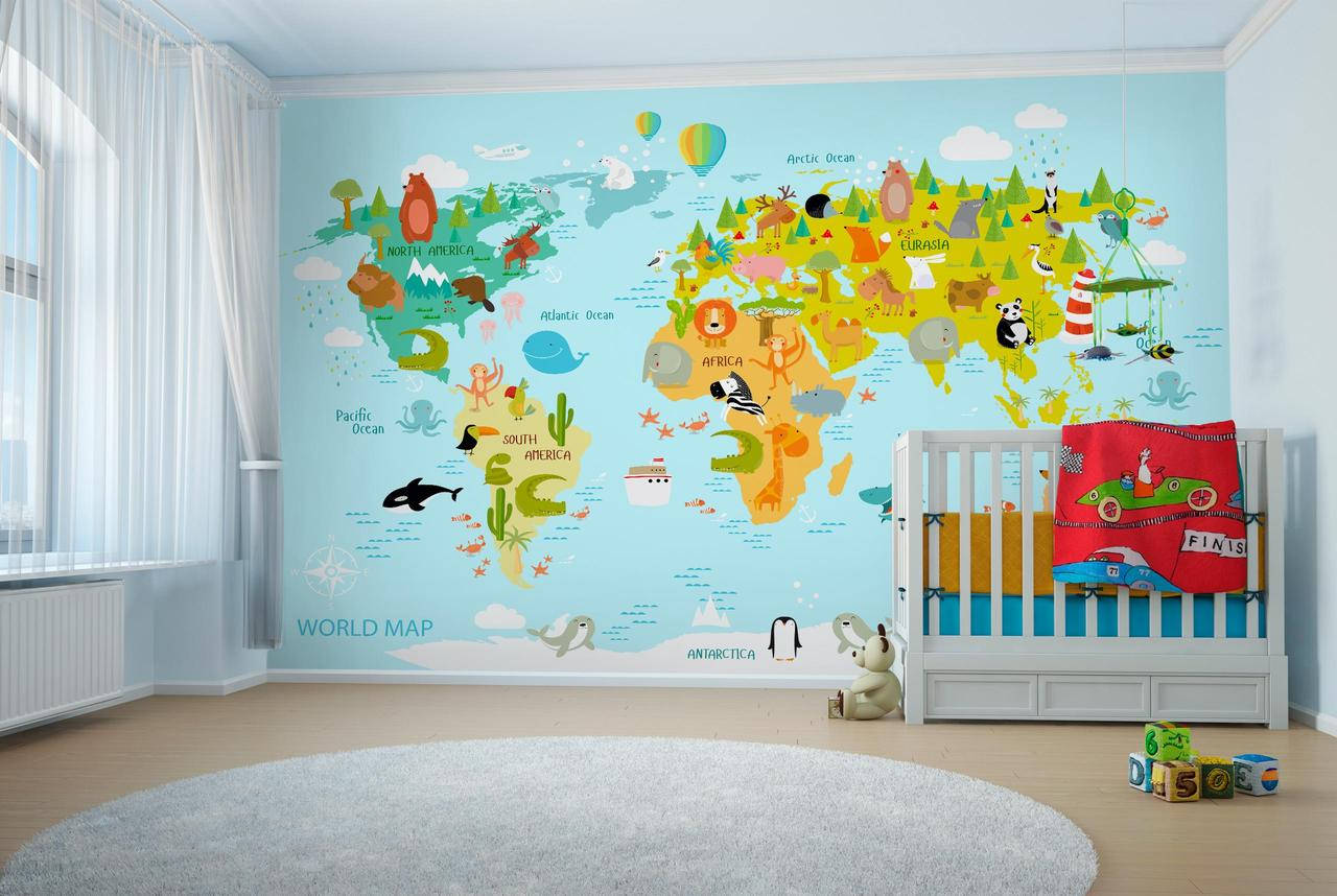 

Фотообои Art Murals Детская карта голубая Винил Жаккард