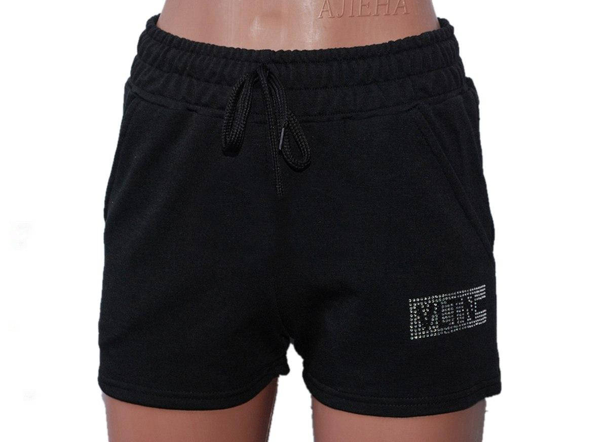 

Трикотажные женские шорты с карманами, стразы. Черный. Размер 44, 46