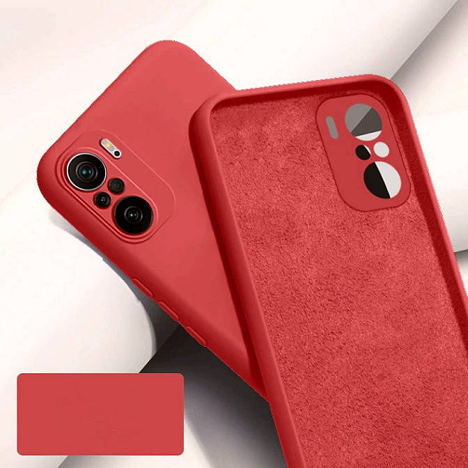 

Силиконовый чехол с микрофиброй для Poco F3 красный тонкий матовый
