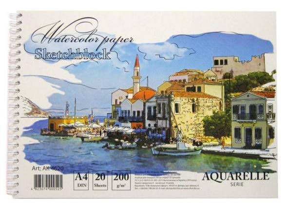 

Альбом для акварелі на спір. KRAFT COLOR, 20 арк. 200 г/м A4, AK4620