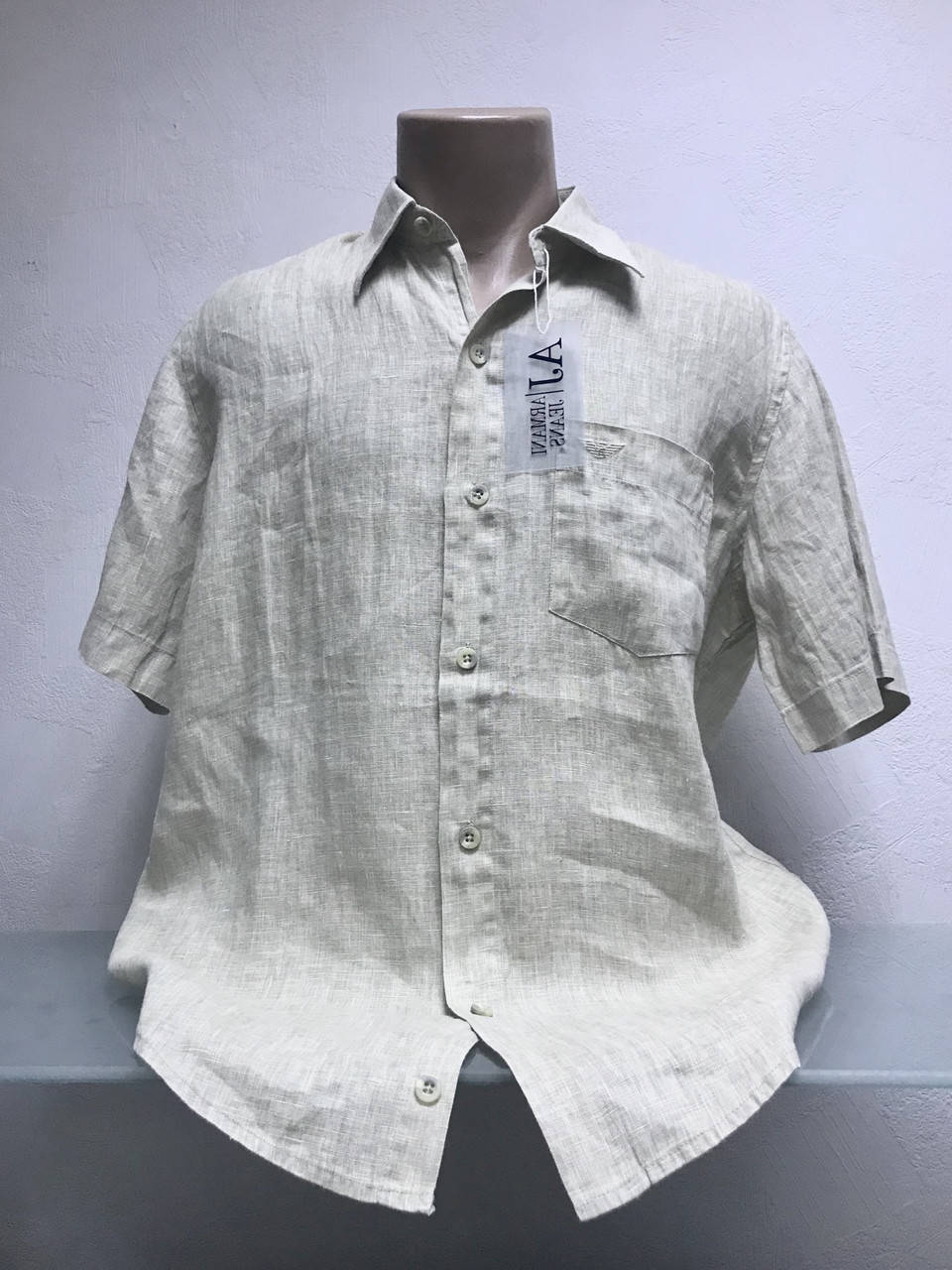 

Шведка тенниска рубашка с коротким рукавом мужская бежевая лен J Armani XL, Бежевый