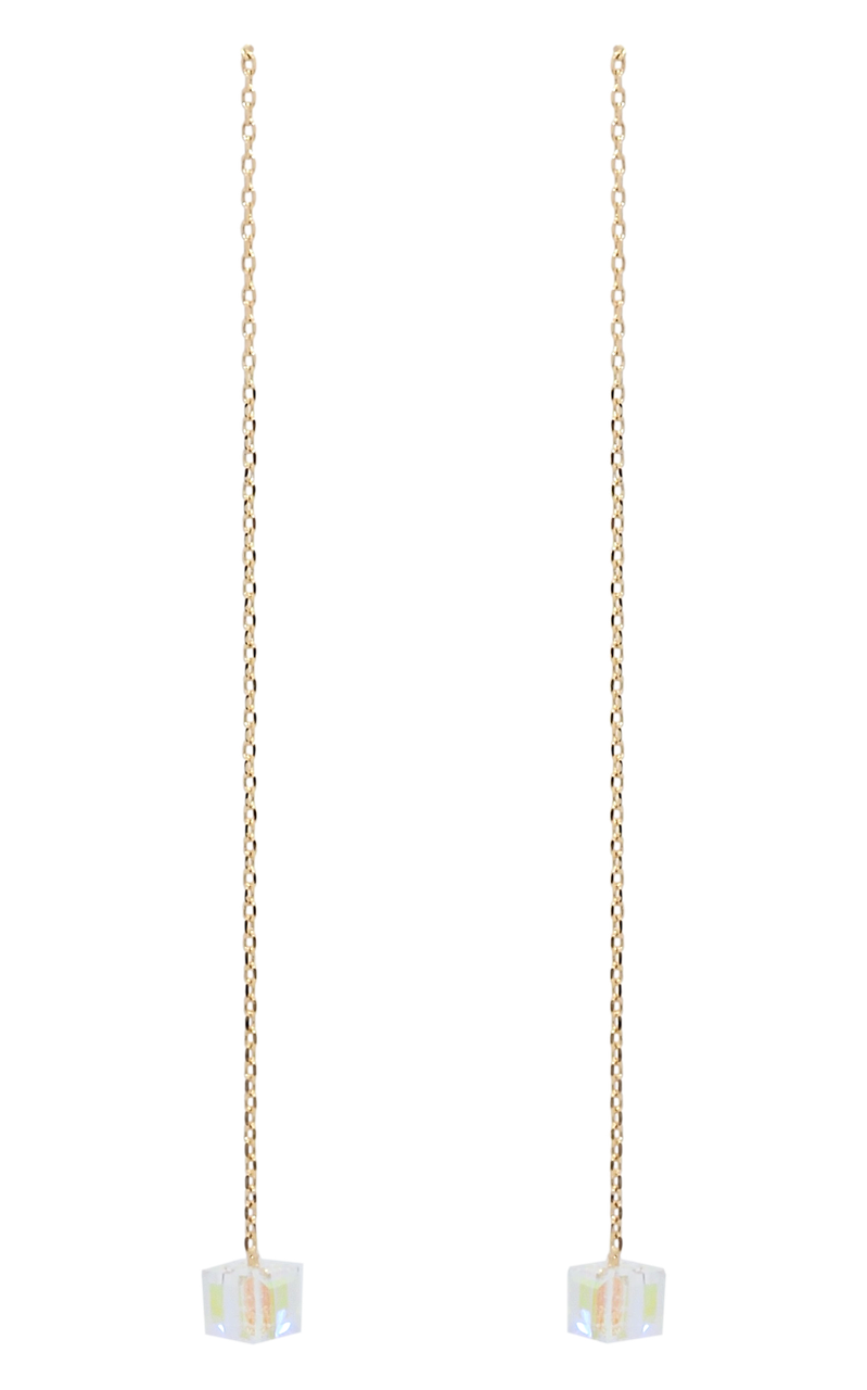 

Серьги XP Позолота 18К гвоздики-протяжки (пусеты) "Кристальные кубики на цепочке" 6х6мм