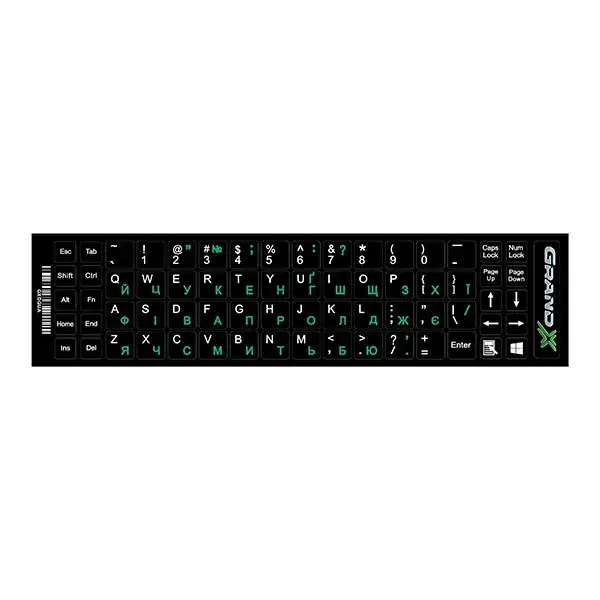 

Наклейки на клавиатуру Украинский Grand-X protection 68 keys UA Green White