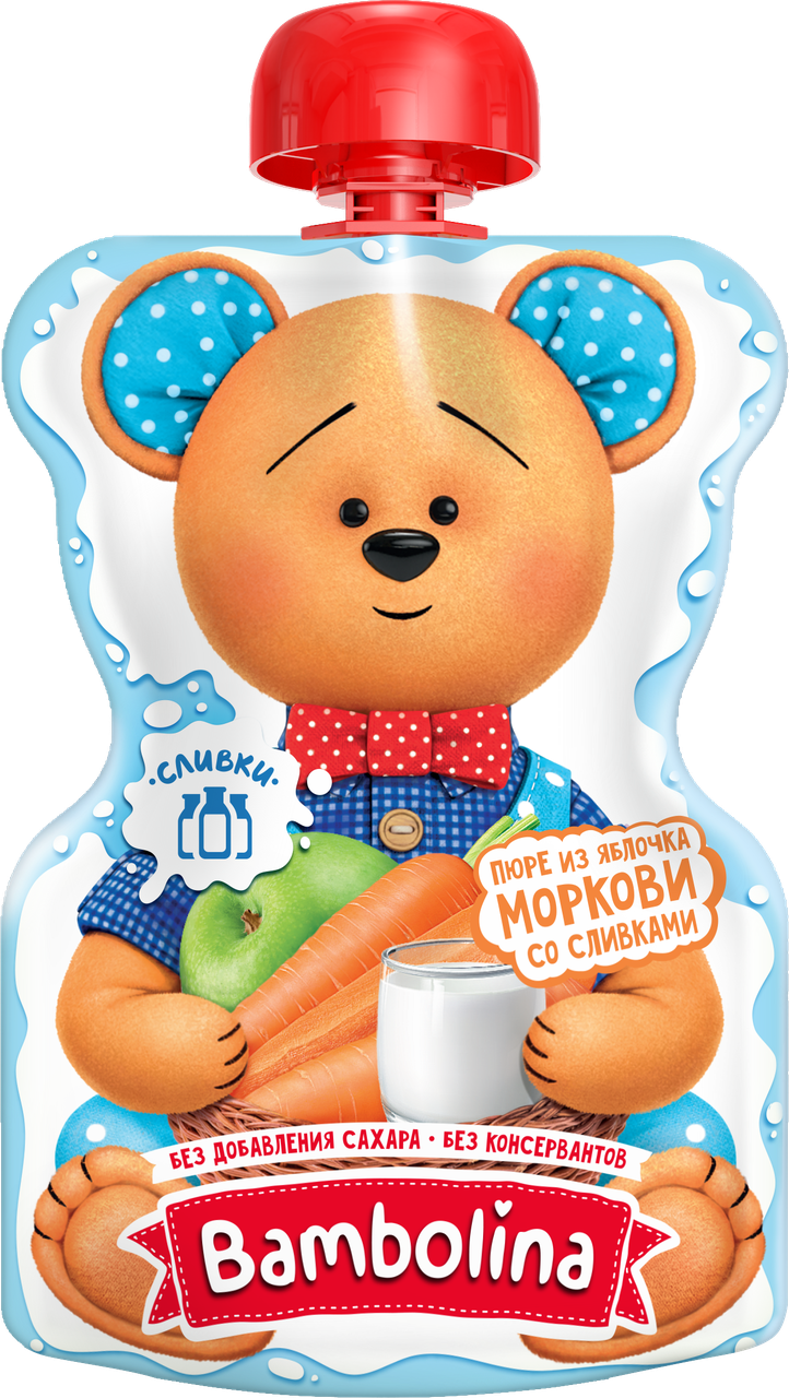 

Пюре пауч Яблоко с морковью и сливкам Bambolina, 90г
