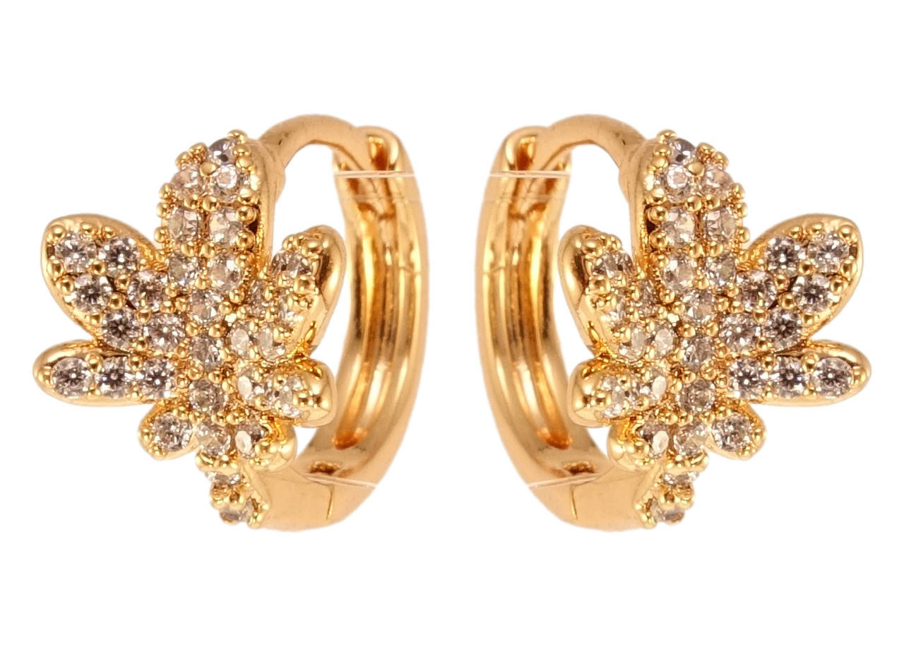 

Серьги Xuping Позолота 18K колечки "Листики с цирконием"