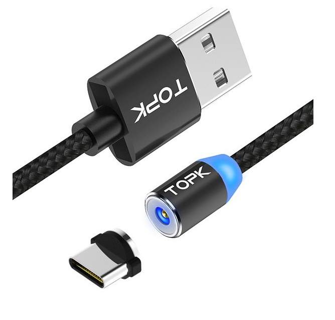 

Магнитный кабель зарядка Tork с коннектором Type-C светодиодный индикатор 2.1 A качество, Серый