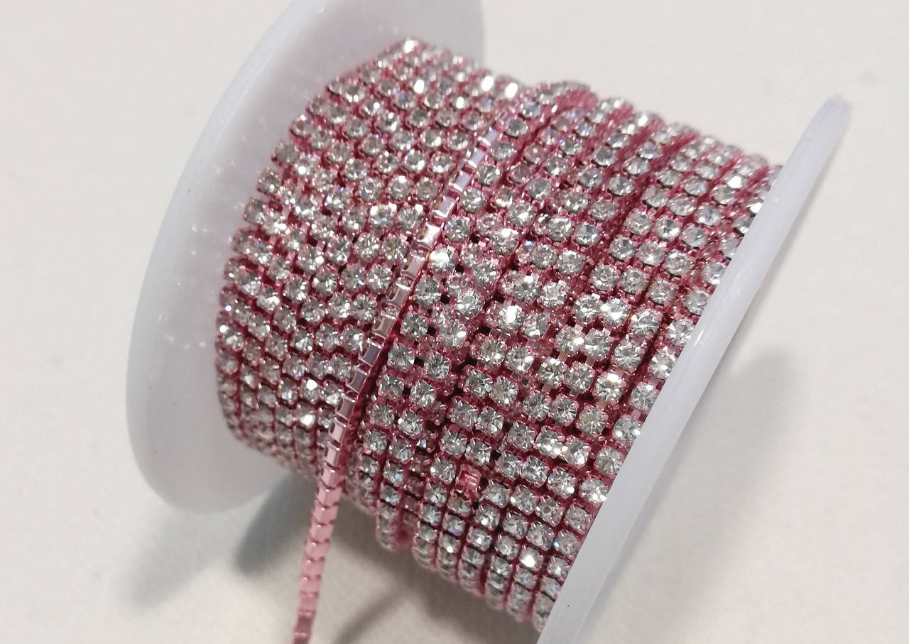

Стразова стрічка Кристал 2 мм (SS6). Метал Рожевий. Ціна за 10 см