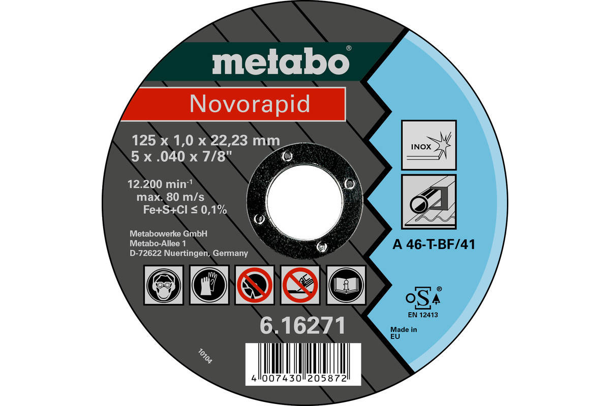 

Отрезной круг по металлу Metabo Novorapid 125x1,0x22,23 Inox (616271000)