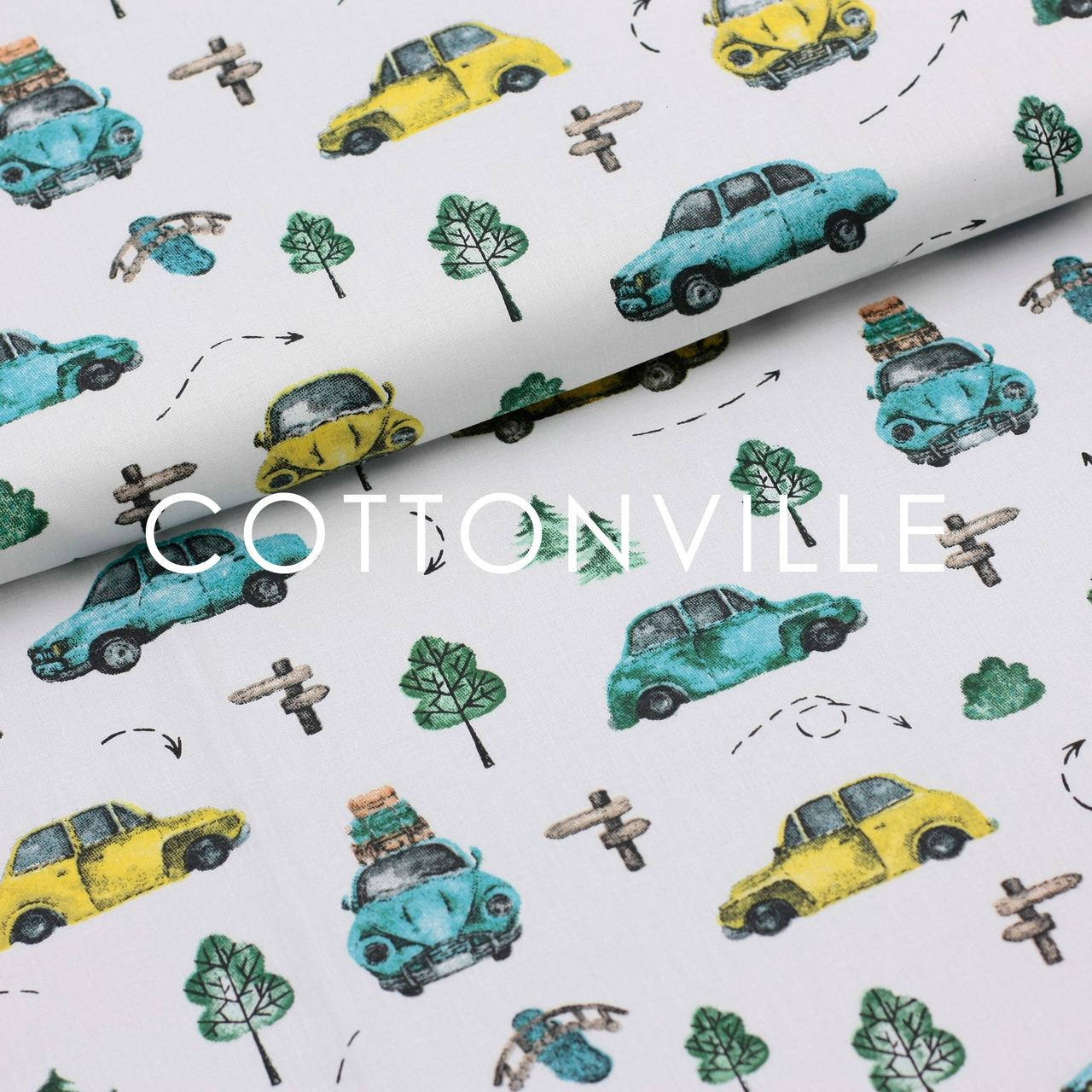 

Хлопковая ткань Путешествие, серый фон, Разные цвета