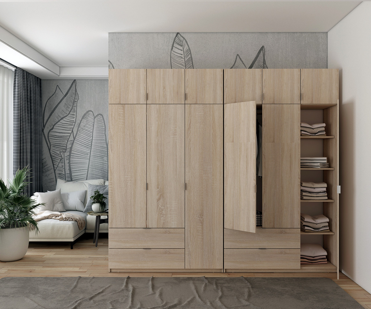 Розпашна Шафа для одягу Doros Лукас Дуб сонома 3+3 ДСП 270х50х240 (42005115) 4