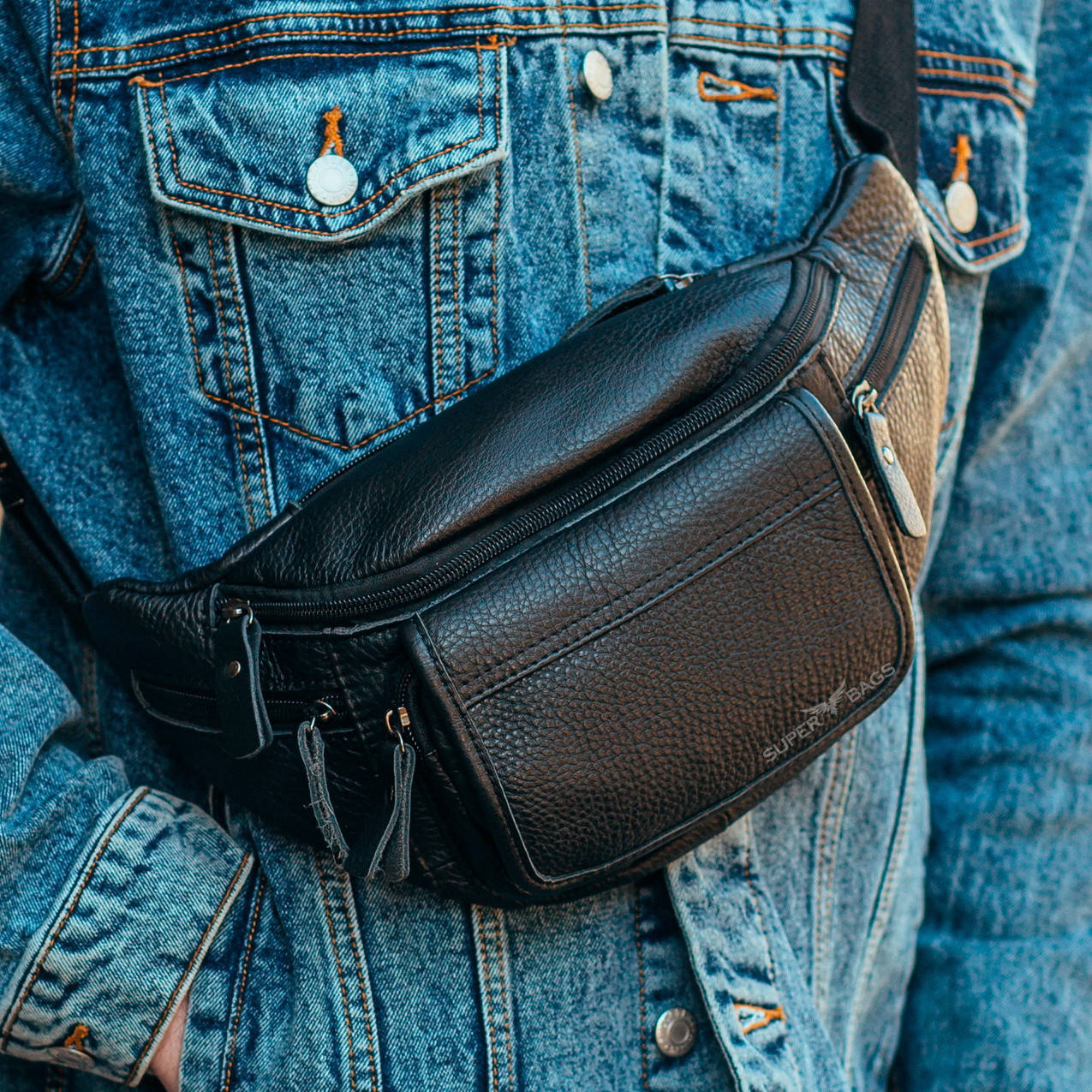 

Мужская сумка-бананка кожаная ST Leather Черная - M75321, Черный