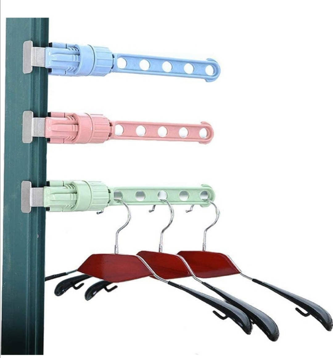 

Чудо-вешалка органайзер для хранения или сушки одежды розового цвета с боковым креплением, Розовый