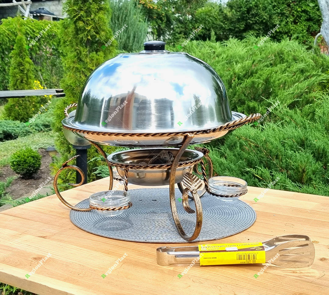 

Подставка для подогрева мяса шашлыка Садж с соусницами и колпаком 36см