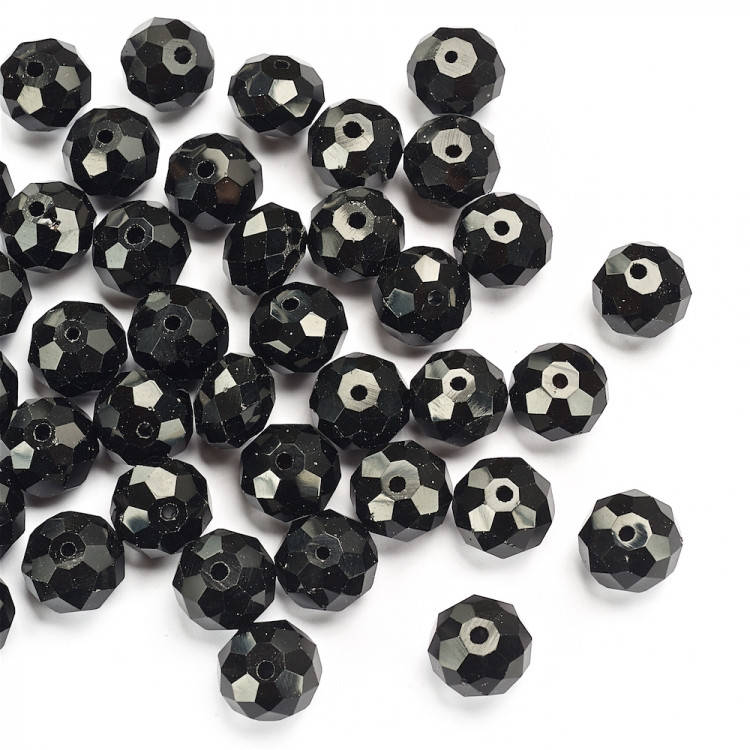 

Бусины хрустальные (Рондель) 8*5 мм пачка - 95-105 шт, цвет - черный с блеском