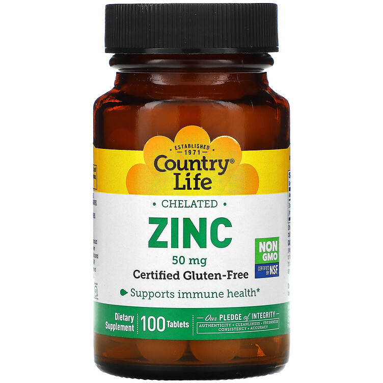 

Хелатный цинк Country Life "Chelated Zinc" 50 мг (100 таблеток)