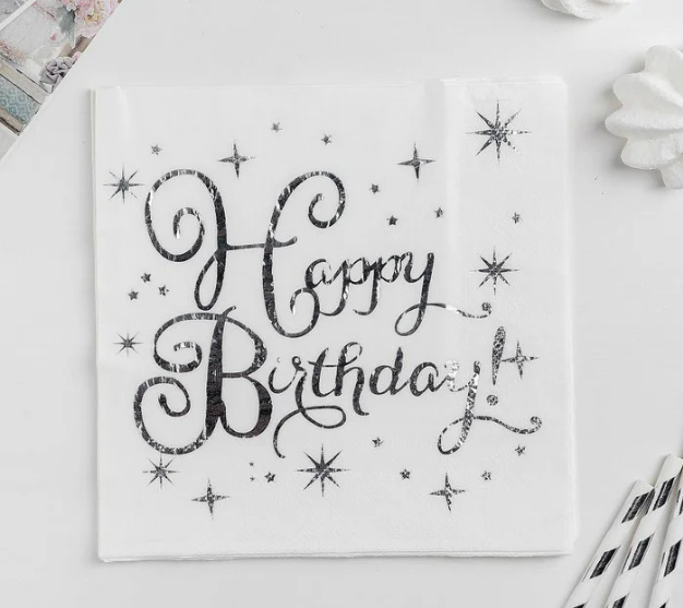 

Салфетки бумажные праздничные " Happy Birthday серебро ", 20 штук, Разные цвета