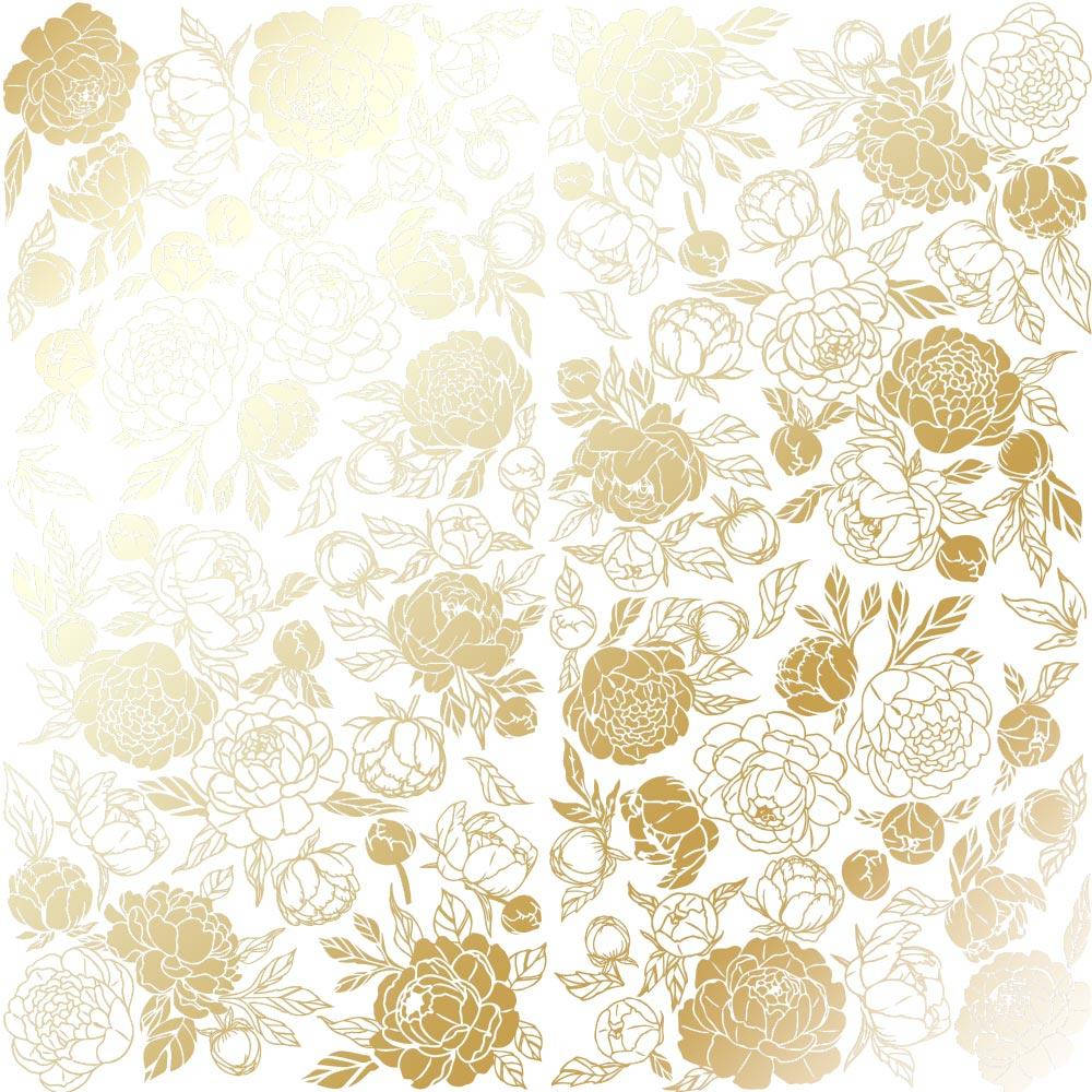 

Папір двосторонній з фольгуванням - Golden Peony Passion White - Fabrika Decoru - 30x30