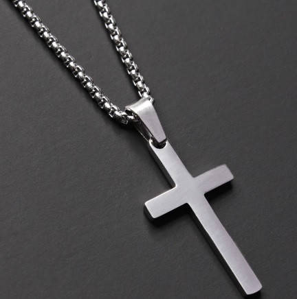 

Крест из нержавеющей стали серебристый цепочка жгут, Серебристий