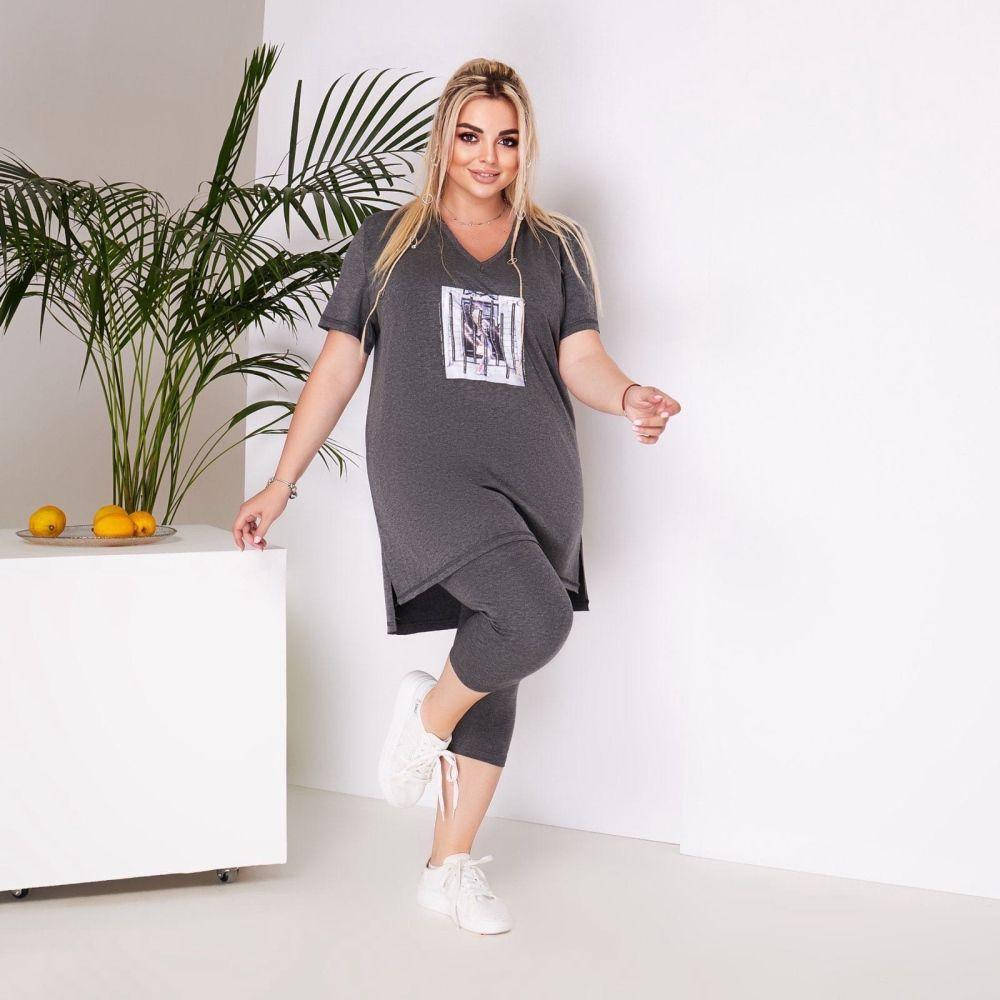 

Женский летний костюм туника и лосины до 62 размера, Серый