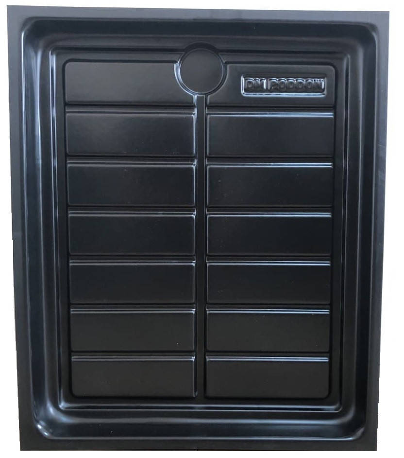 

Поддон 600*500*50мм с канавками, АБС пластик 2мм, углубление для слива. Цвет черный.