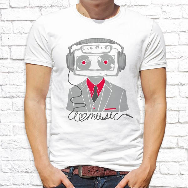 

Мужская футболка с принтом "I love music" L, Белый Push IT