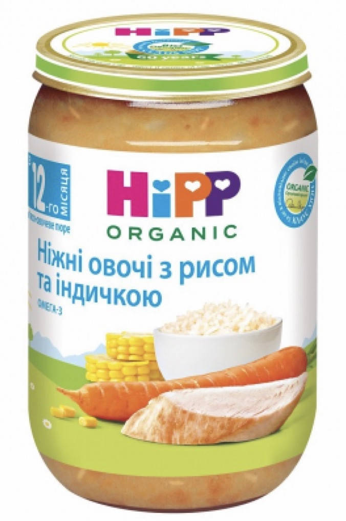 

Пюре Hipp рис,индейка, овощи 220 гр с 12 месяцев