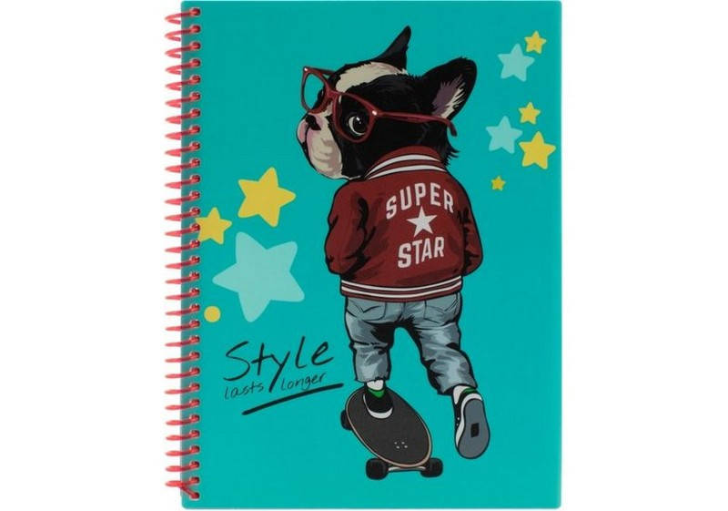 

Блокнот A5 80арк, спіраль, в клітинку, обкладинка пластик Optima Pets Fashion: Bulldog