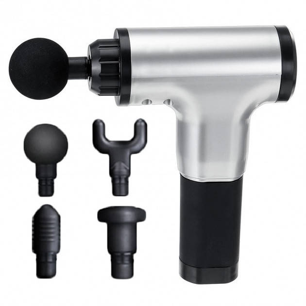 

Портативный ручной мышечный массажер для тела Fascial Gun HG-320 Silver-Black