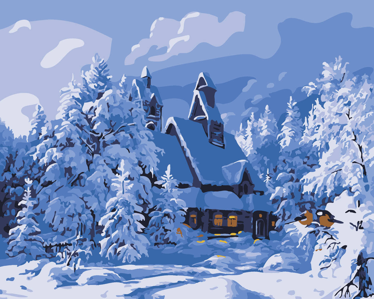 

Картины по номерам "Зимний домик" 40*50 см