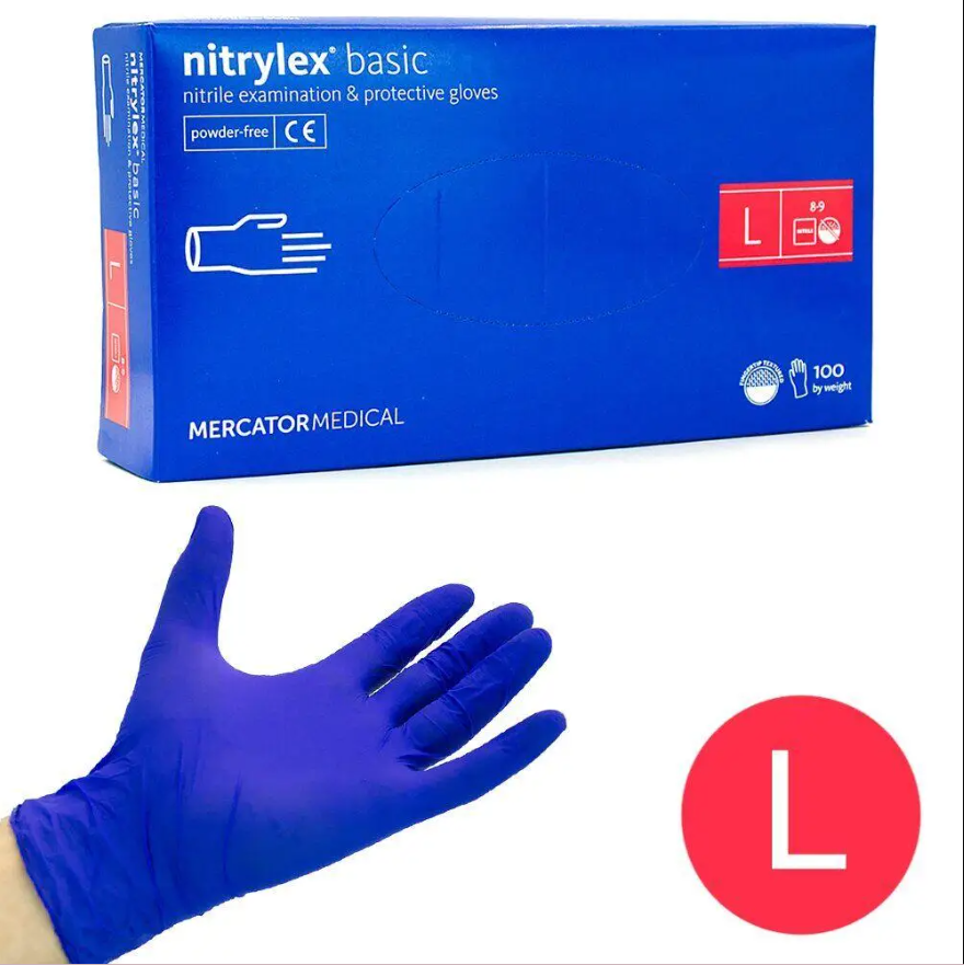 

Нитриловые перчатки размер  Nitrylex Mercator Basic (50 пар, Голубой