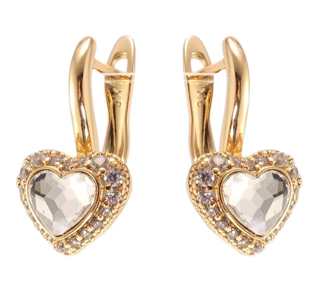 

Серьги Xuping Позолота 18K с кр-ми Swarovski английский замок "Сердечки с кристаллами Clear и цирконием"