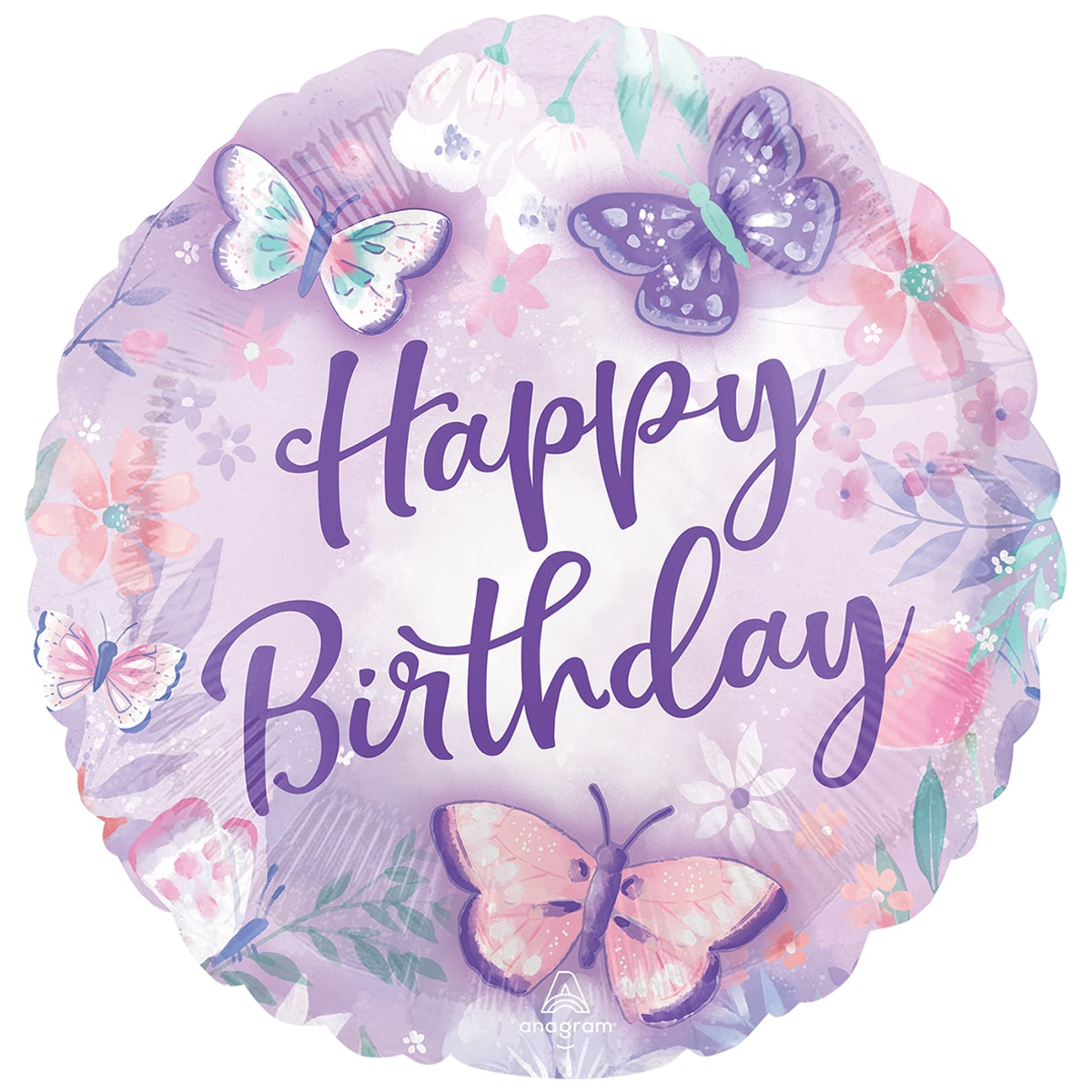

Фольгированный шарик Anagram 18" Круг Happy Birthday Бабочки нежные, Разные цвета