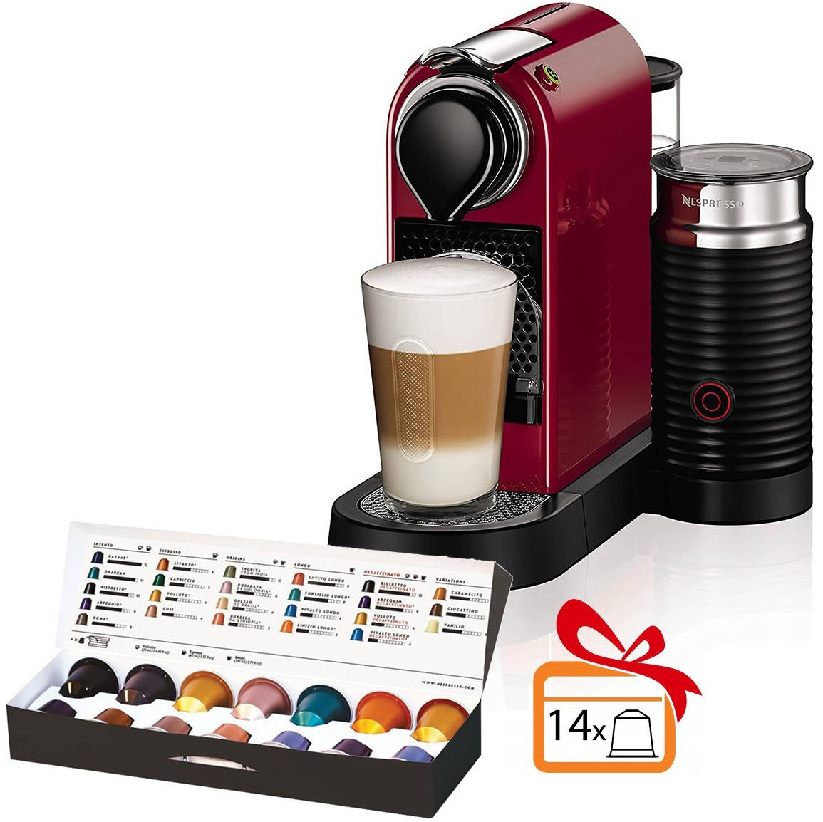 

Капсульная кофемашина Nespresso с капучинатором CitiZ & Milk Cherry Red и дегустационный набор в подарок