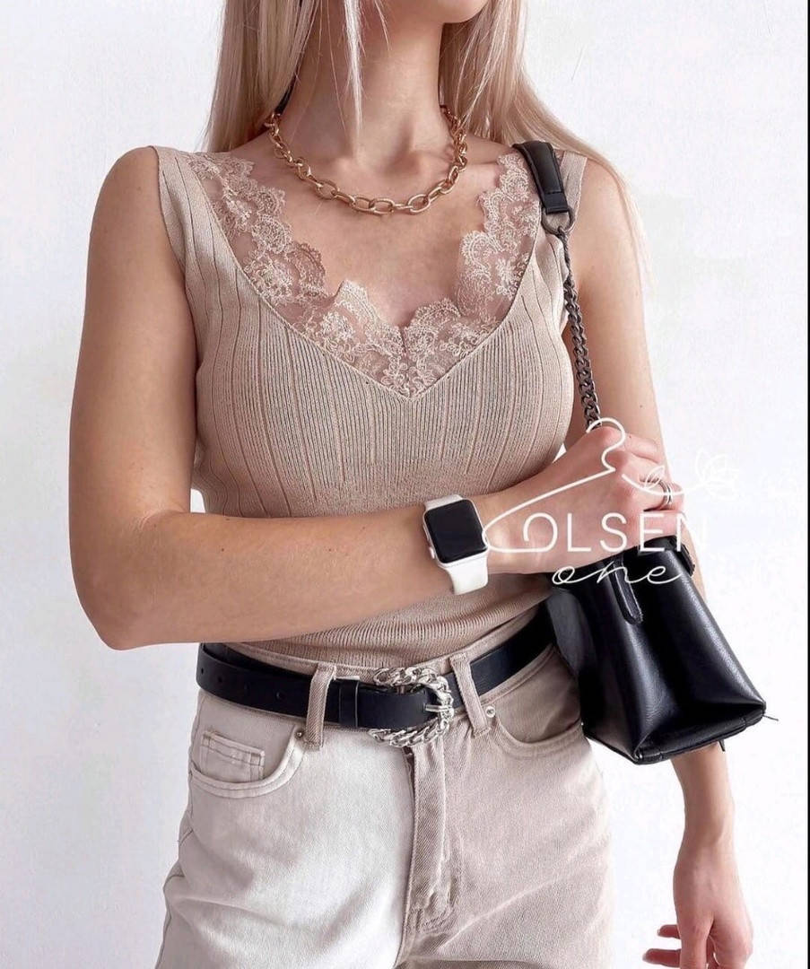 

Майка с кружевом 122, Бежевый