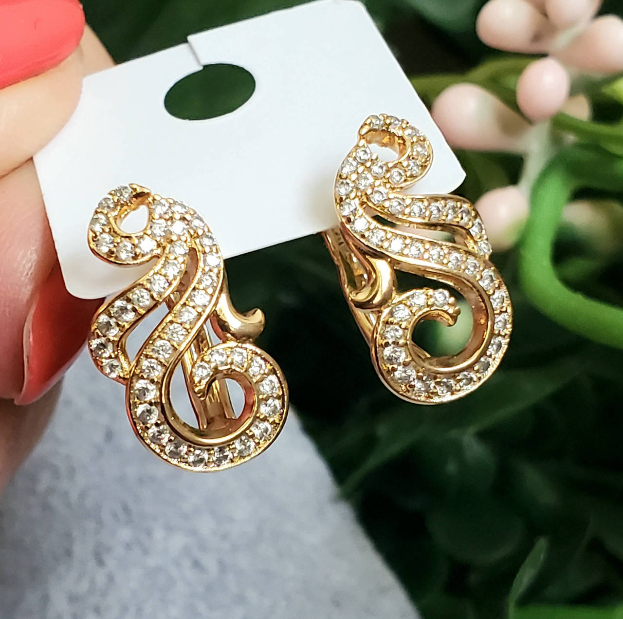 

Серьги Xuping позолота 18К длина 1.9см медзолото цирконий с1086