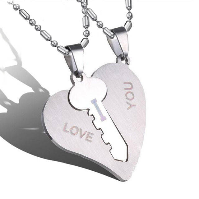 

Кулоны для влюбленных сердце Подвеска ключ от сердца для двоих Подарок на день Валентина, Серебристый