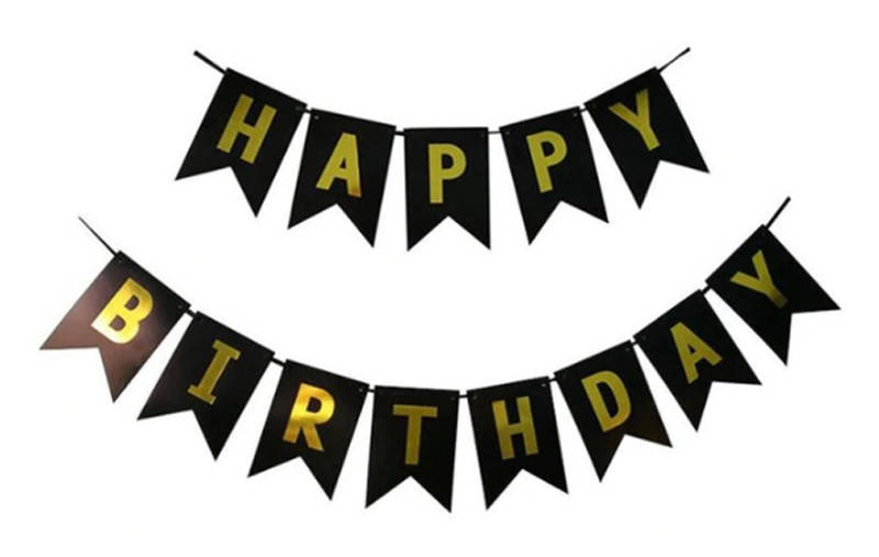 

Гирлянда бумажная флажки Happy Birthday черная