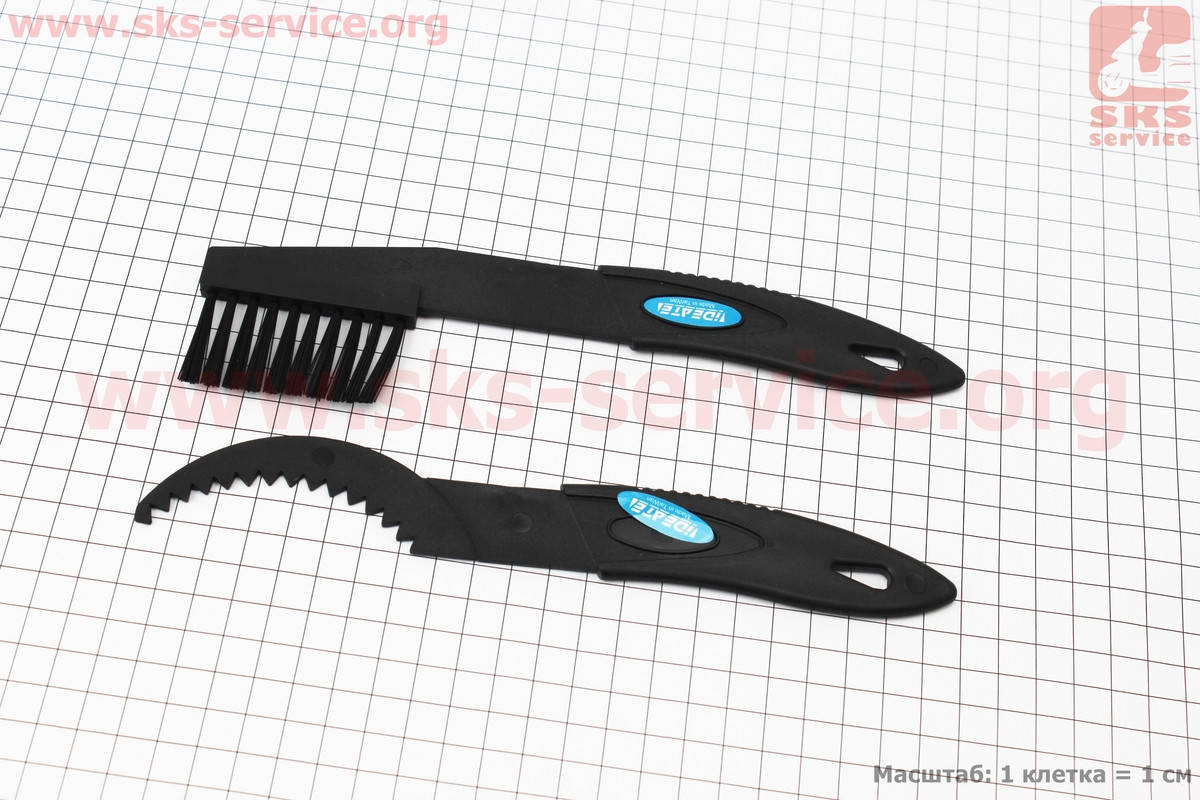 

Щетка + гребенка для чистки звезд и цепи, пластиковые к-кт, черные KL-7001+KL-7002 для велосипеда